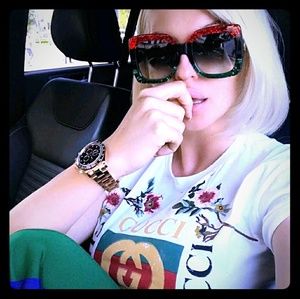 New Gucci Glitter Red Black Green Oversize Square